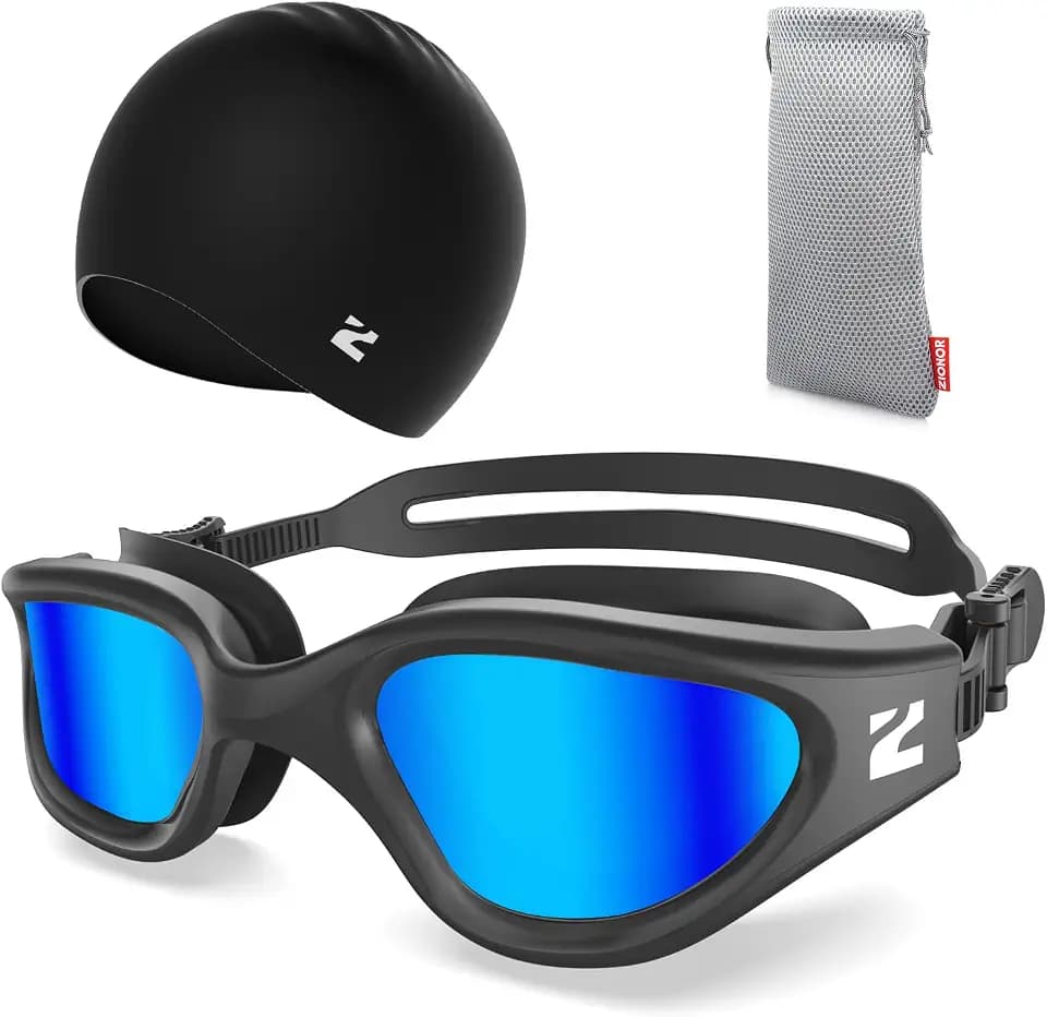 ZIONOR Swim Goggles Adult, G1 Air Unisex No Leak Anti-Fog with Swim Cap