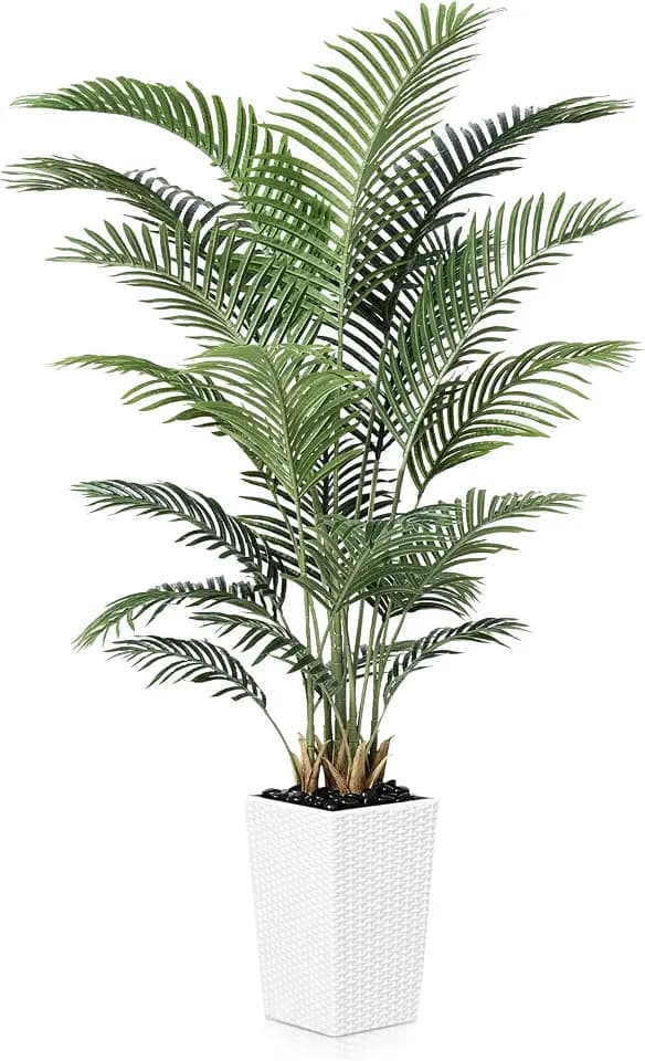 VeriNatural 6FT Artificial Palm Tree - Tall Fake Tree with White Taper Planter & Pebbles, UV Resistant for Indoor & Outdoor Decor - Large Potted Faux Plant for Living Room, Office, Home Decor,VN130