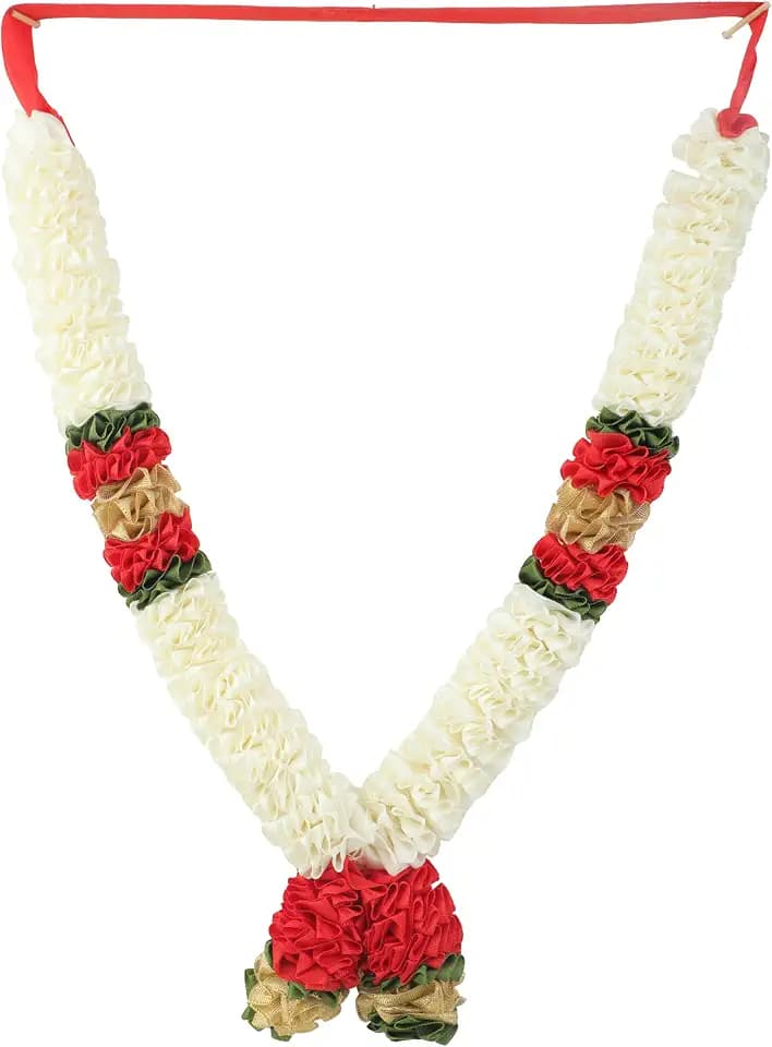 Mala Ribbon Flower Garland Mala for God Idol Pooja Sringar Ornament(14")