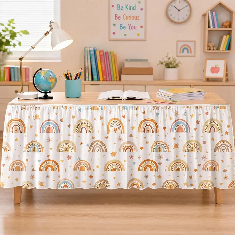 Teacher Desk Cover Skirt 6FT Rainbow Table Skirt for Classroom