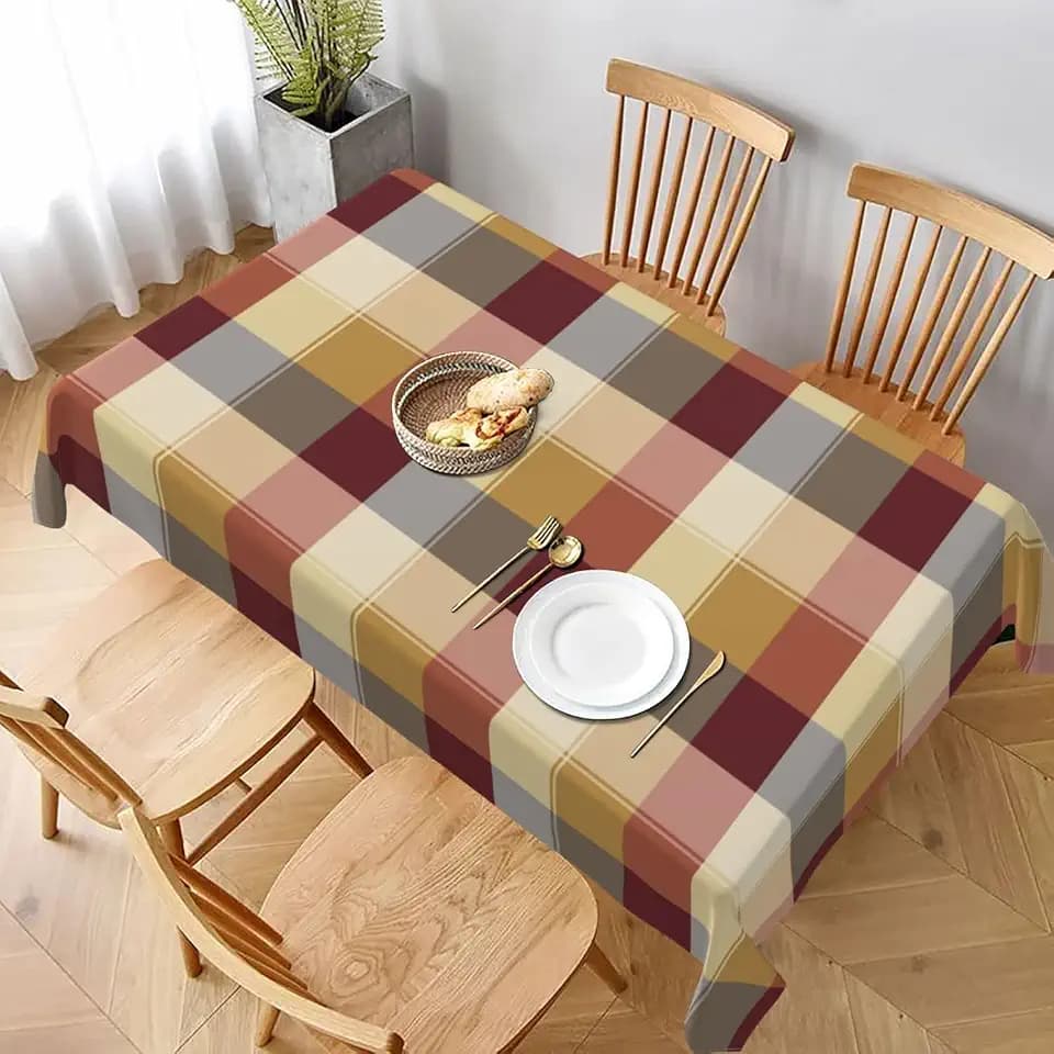 Checkered Fall Rectangle Tablecloth 60x120 Inch,Red Brown Harvest Plaid Table Cloth,Stain Resistance Polyester Autumn Country Table Covers for Kitchen Dining,Small Tablecloth for Parties Picnic