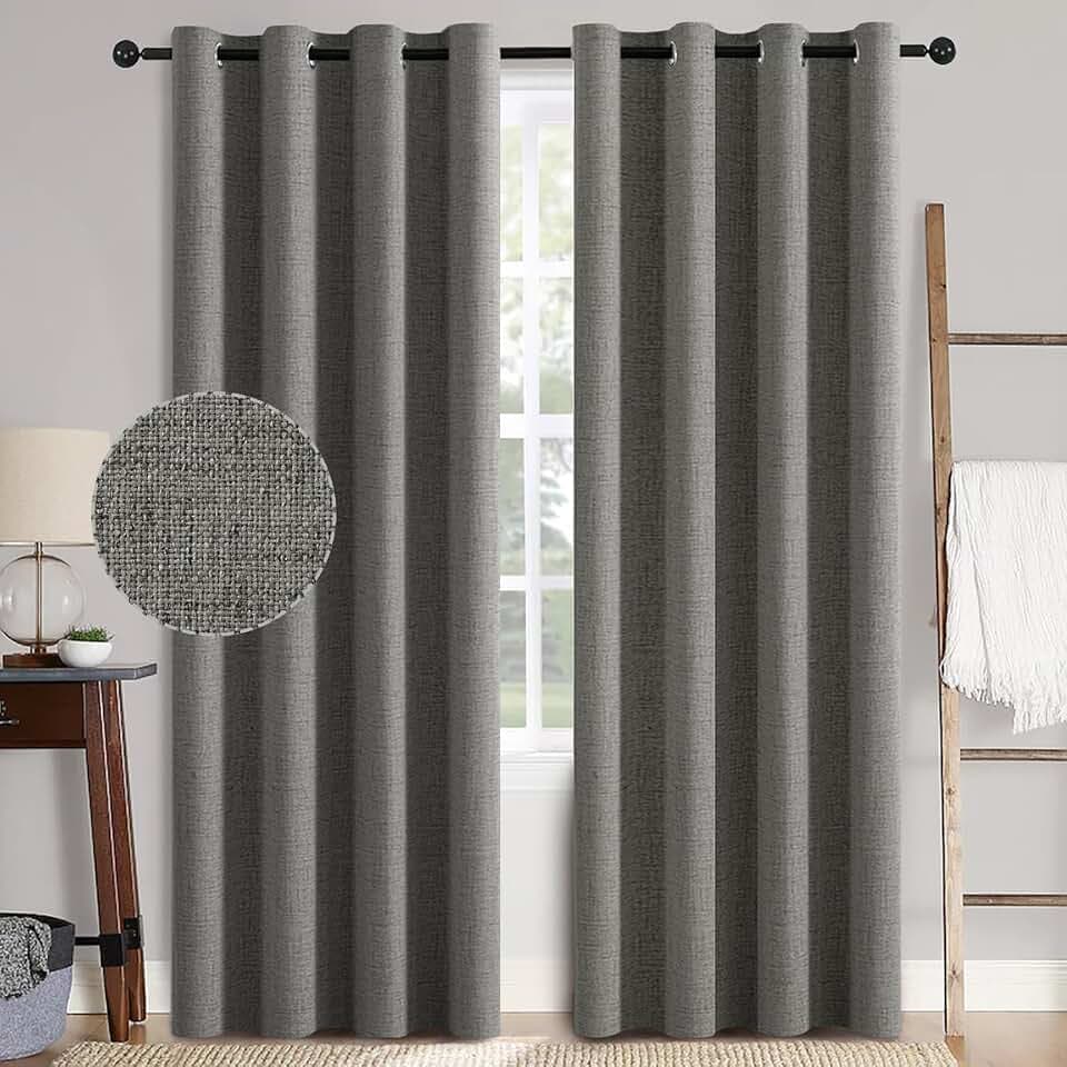 MIULEE 100% Blackout Linen Curtains for Bedroom 52x96 Inches Dark Grey