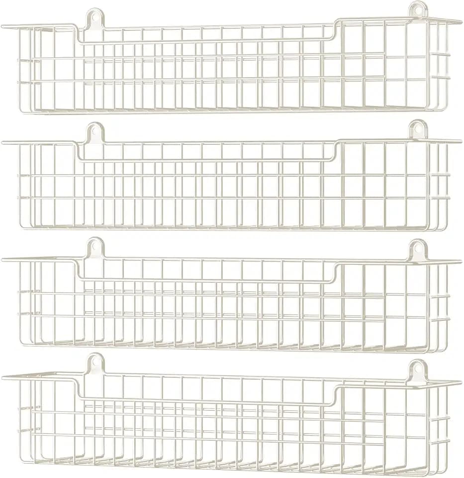 Spice Rack, 4-Pack Seasoning Organizer Wall Mount for Kitchen Storage Organization, Spice Holder Metal Shelf Saving Space for Cabinet, RV, Pantry, White
