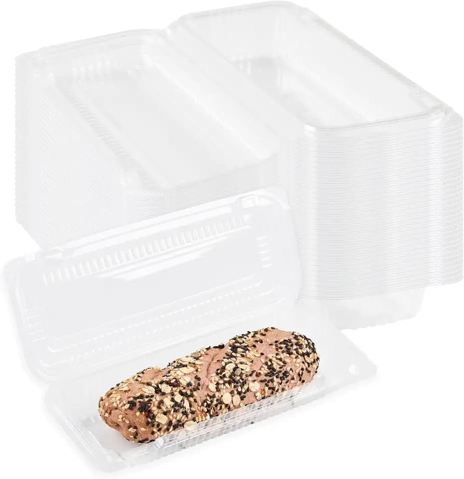 Restaurantware Plastic Clamshell Containers 100 Count 8.46 x 3.46 x 1.57 Inches Stackable Rectangular Food Packaging Hinged Lid Clear