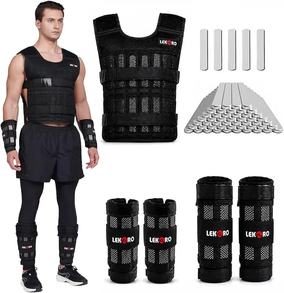 Weighted Vest Set 44LB for Men & Women, Adjustable Workout Weight Vest with Steel Plates, Weighted Training Vest with Wrist Weights and Ankle Weights for Strength Training, HIIT, Rucking & Cardio