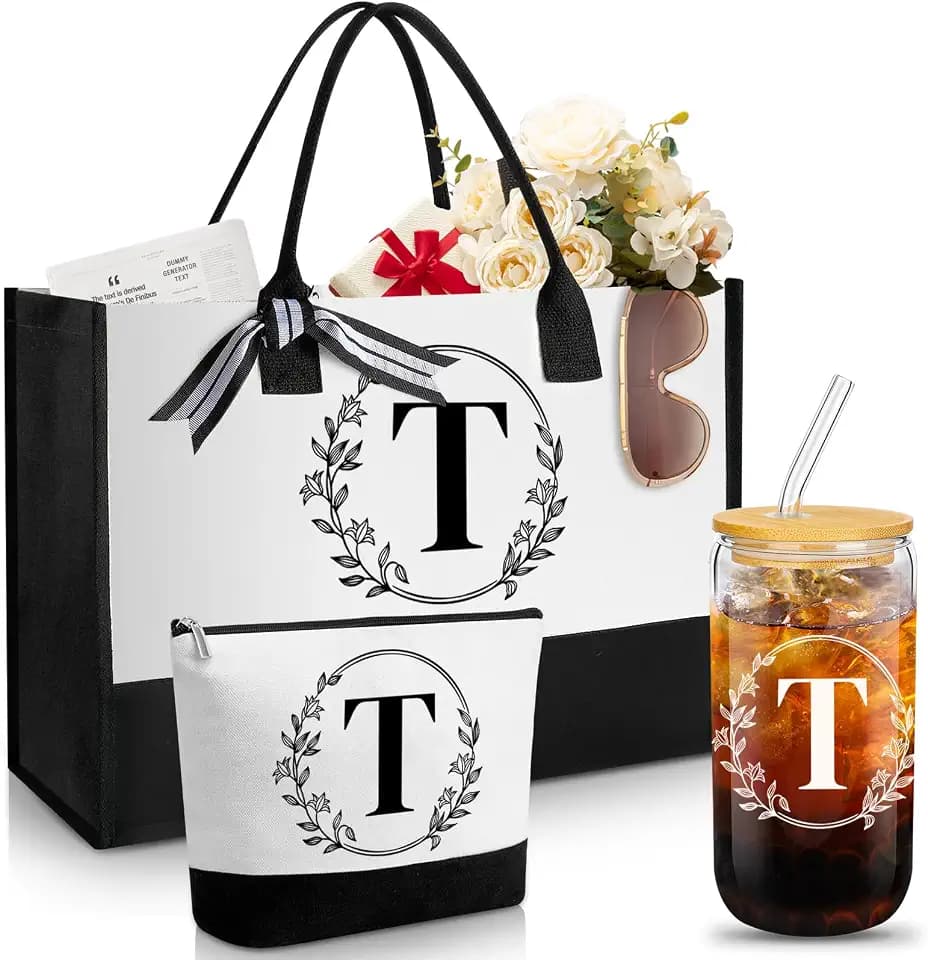 Aliceset 3 Pcs Initial Tote Bag Gifts for Mom Women, Letter T