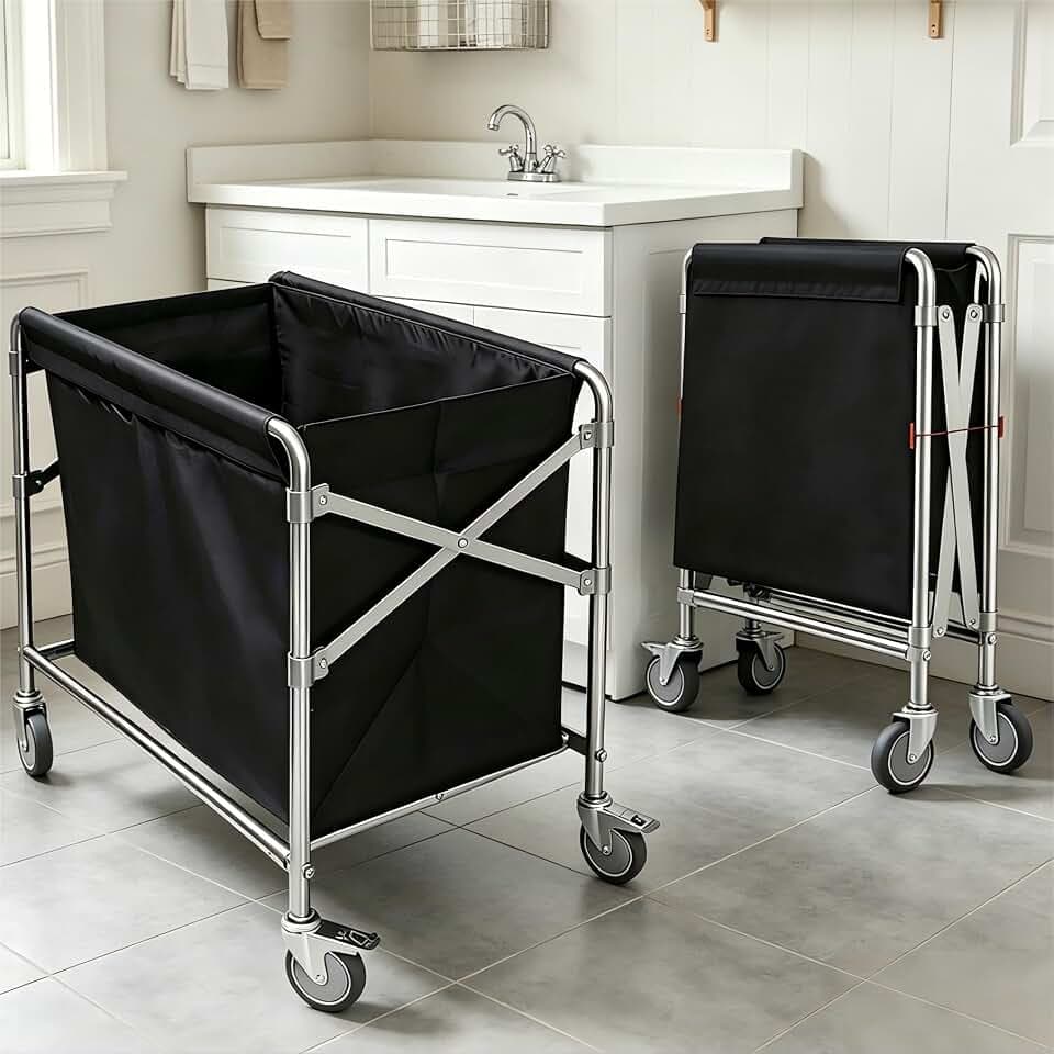 Collapsible Laundry Cart with Wheels Industrial Heavy Duty Laundry Cart (400L), 12 Bushel Foldable Commercial Baskets Trucks with Steel Frame and Waterproof Oxford Cloth, for Home Organizer Storage
