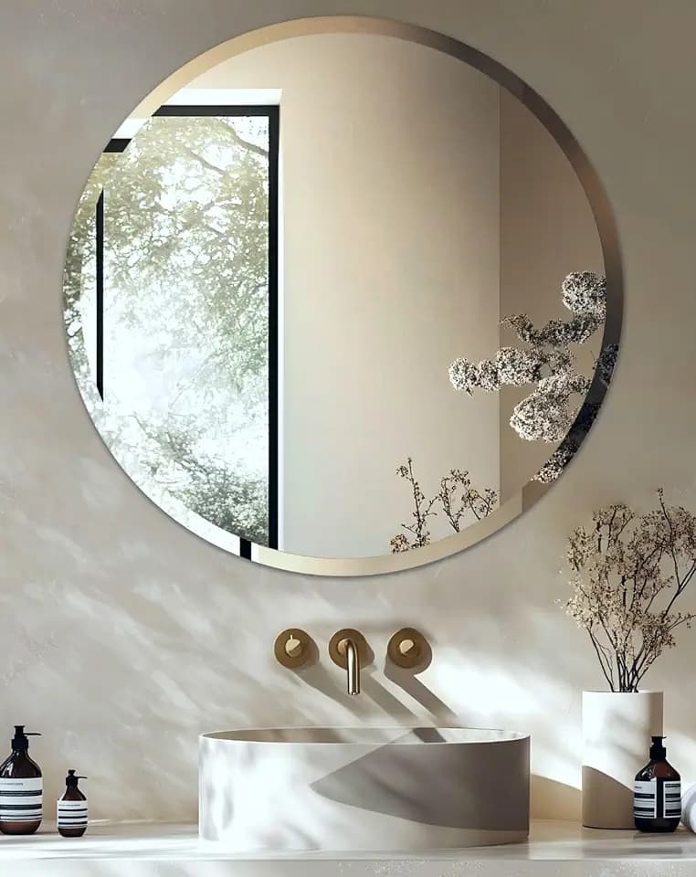 Frameless Round Wall Mirror: Modern Glass Mirror 31.5x31.5 inch