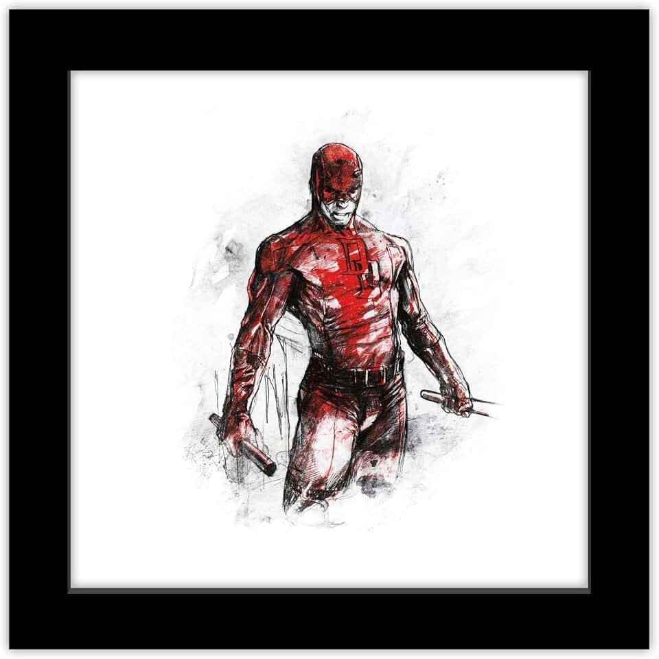 Trends International Gallery Pops Marvel Comics Daredevil - The Man Without Fear Sketch Wall Art Wall Poster, 12.00" x 12.00", Black Frame Version