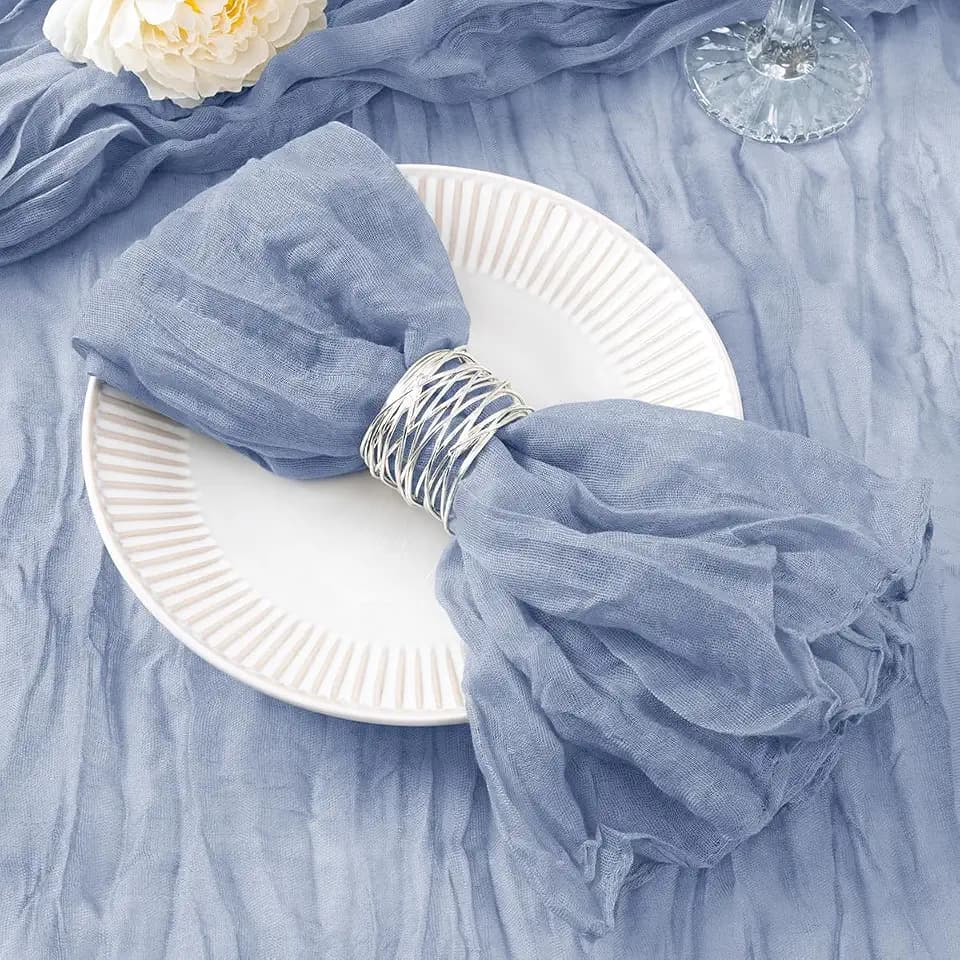 DeZerlor Dusty Blue Washable Cheesecloth Napkins Set of 12 for Wedding
