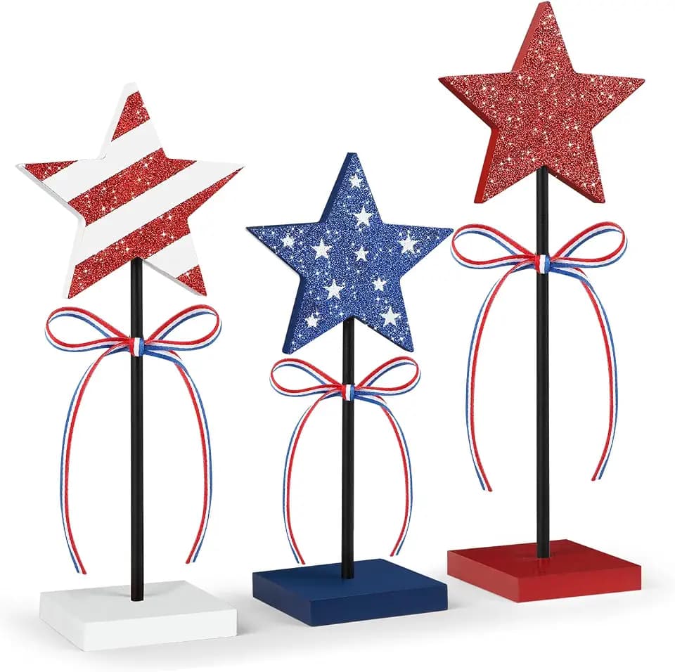 4th of July Tiered Tray Decor Wooden Star Set 3 PCS Labor Day Table Decor