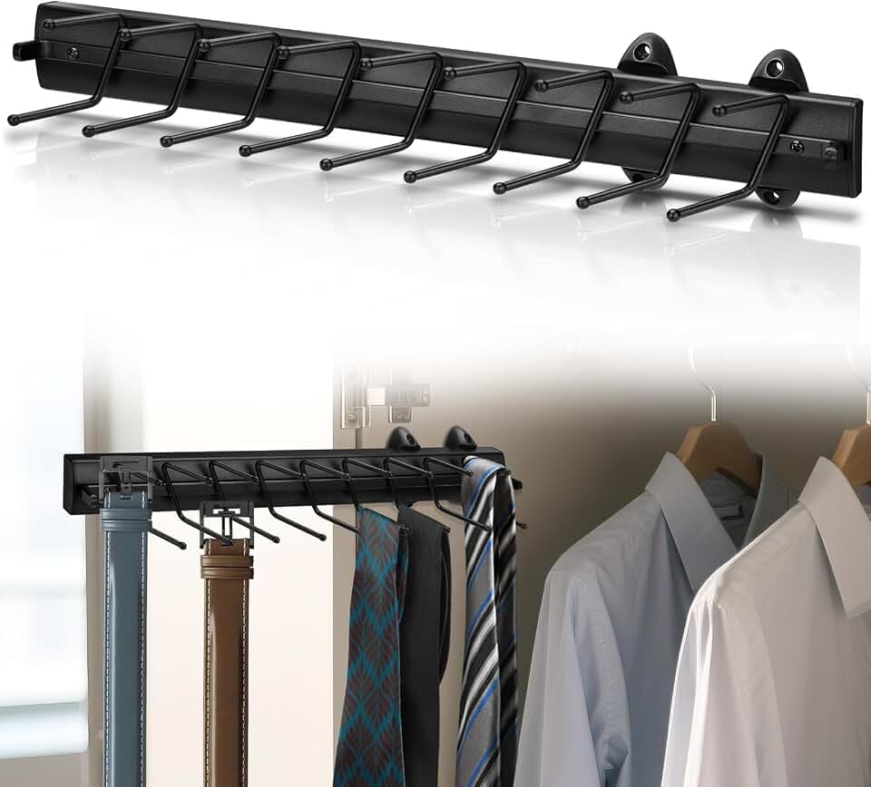 Sliding Tie Racks, 18 Tie Hanger 16.5'' Pull Out Belt Rack for Closet