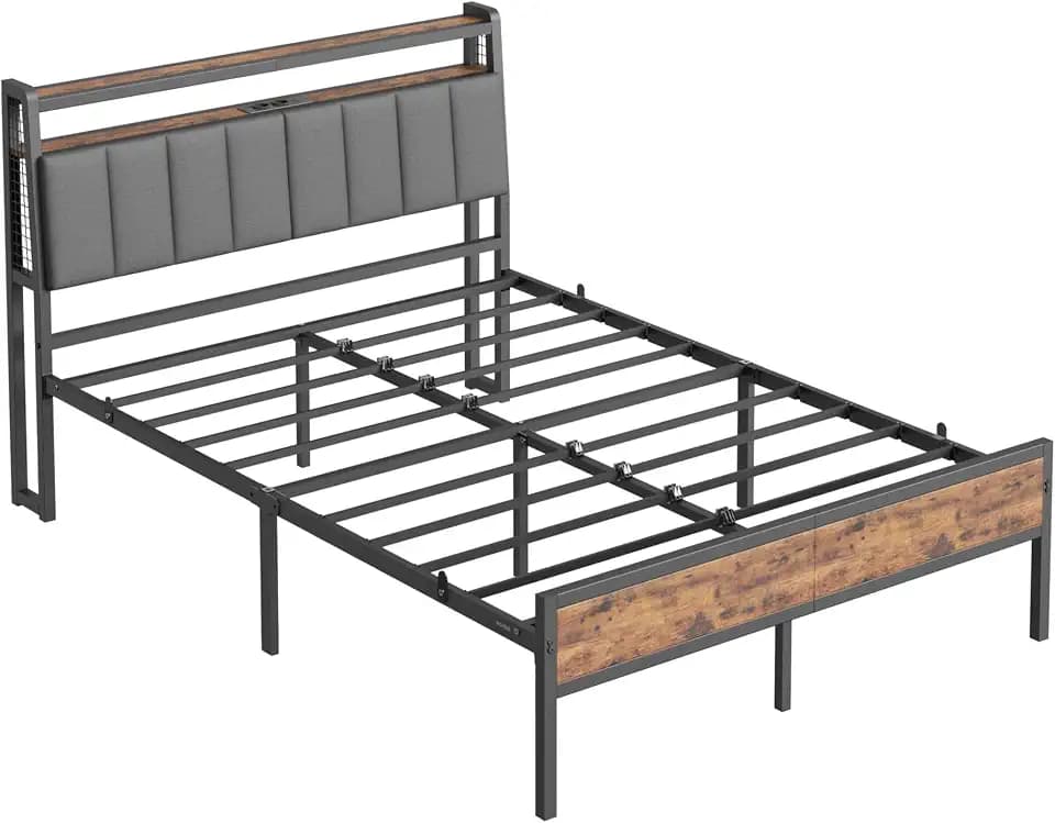 VASAGLE Bettgestell, 90 x 190 cm, Metall, mit Kopfteil, LED-Beleuchtung