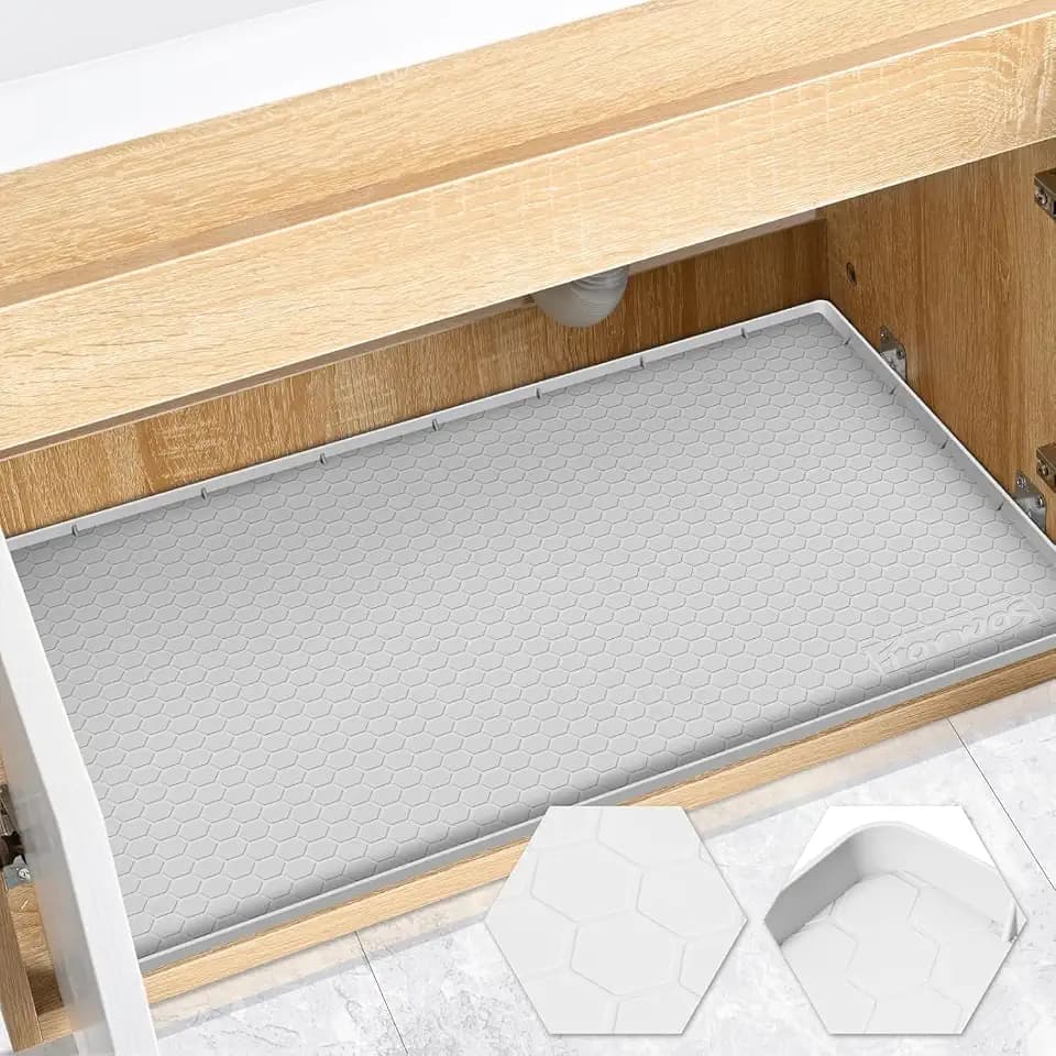 Silicone Under Sink Mat 34"x22", Waterproof Cabinet Liner, LightGrey