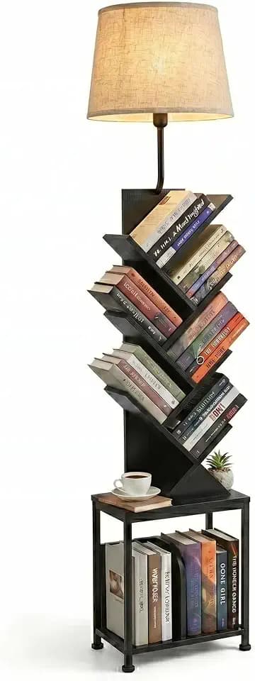 62" Tall Floor Lamp with 8 Tier Bookshelf (Black)