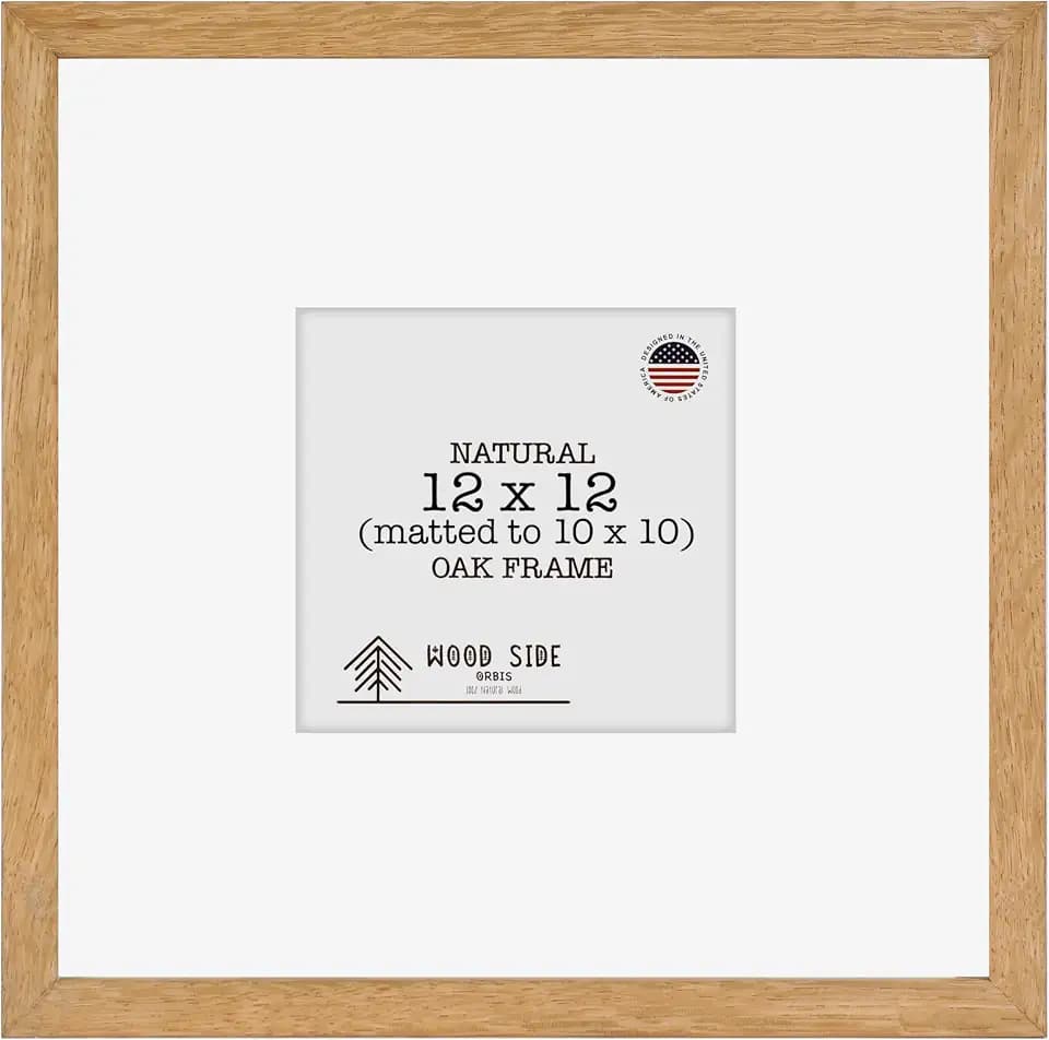 Oak Wood Picture Frames 12x12 with Mat for 10x10 - Natural Solid Wood Photo Frame Real Glass Wall Hanging