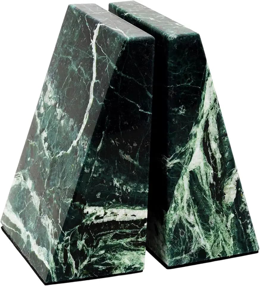 Natural Marble Bookends for Shelves,Office bookends for Heavy Books. Unique Brown Book Ends, Set of 2,Heavy Duty (Green)