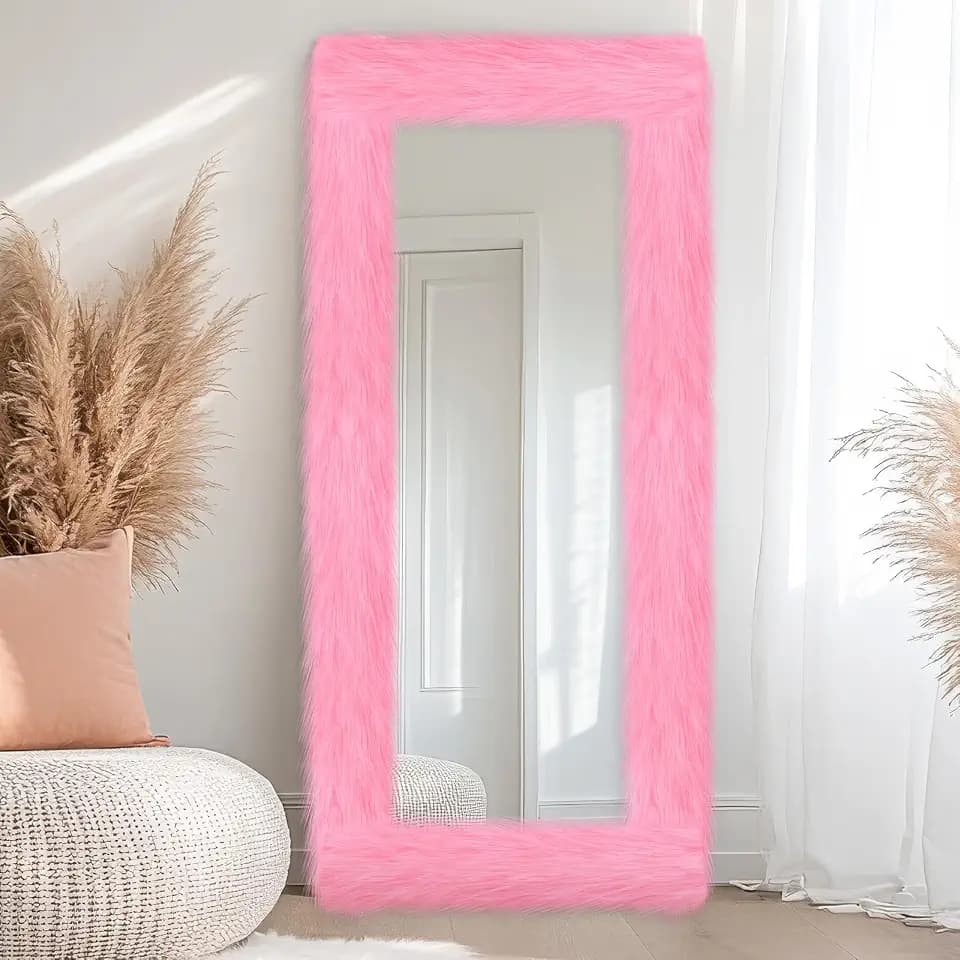 Pink Fluffy Full Length Mirror Cover 64 x 21 Inch Frame Decor