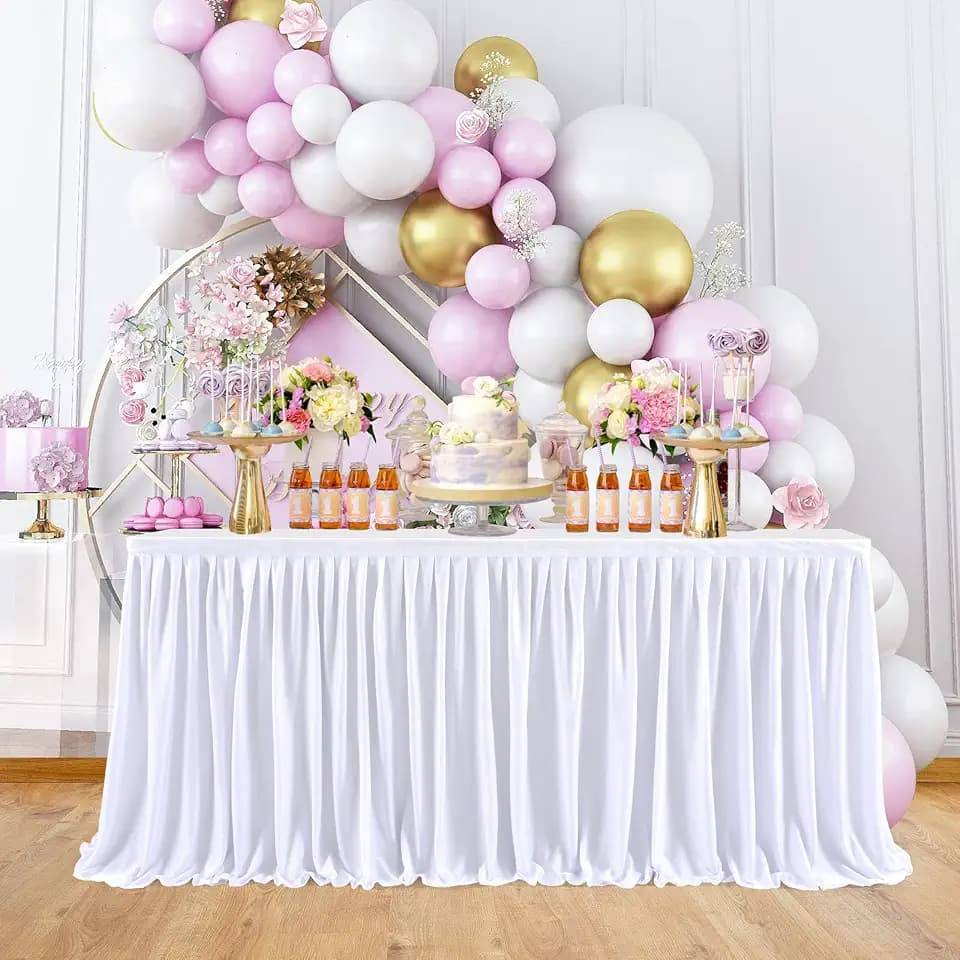 Table Skirt for Classroom Teacher Desk Baby Shower Wedding, White, 4ft