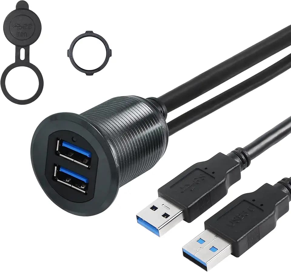 SinLoon 3FT Dual USB 3.0 Unterputzkabel 2 Ports Stecker auf Buchse Rundmontage Verlängerungskabel mit Licht für Auto LKW Boot Motorrad Armaturenbrett