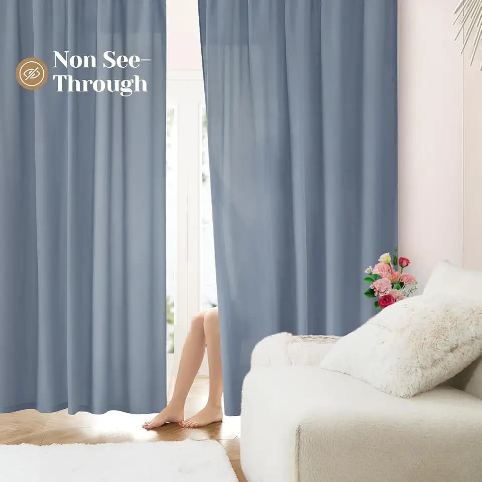 HOMEIDEAS Non-See-Through Stone Blue Privacy Sheer Curtains, W52 X L96