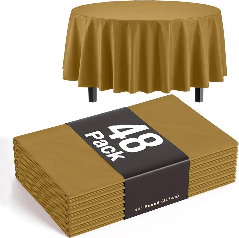 Exquisite Gold Round Tablecloths Plastic Table Cloth Disposable 48 Pack 84" Inch Round Table Cloth Disposable