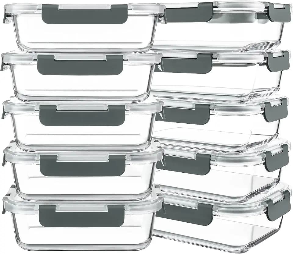 KOMUEE 10 Packs 30 oz Glass Meal Prep Containers with Lids