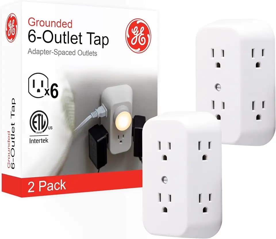 GE Outlet Extender, 2 Pack, 6 Outlet Multi Plug Wall Power Splitter