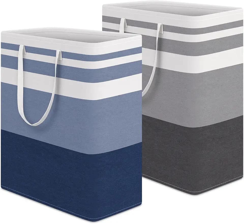 HomeHacks 2 Pack Laundry Baskets, Laundry Hampers Bags (Grey+Blue 125L)
