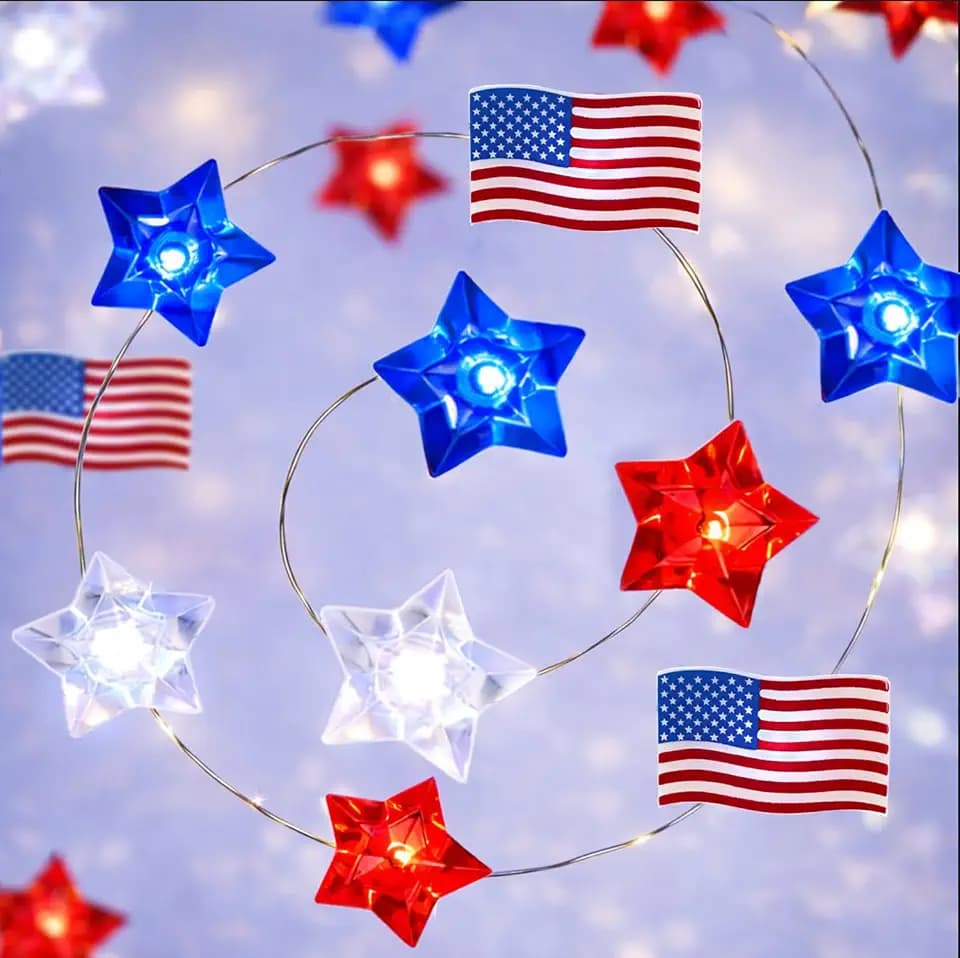 BOHON 4th of July Decorations Battery Operated String Lights 13 ft 40 LEDs