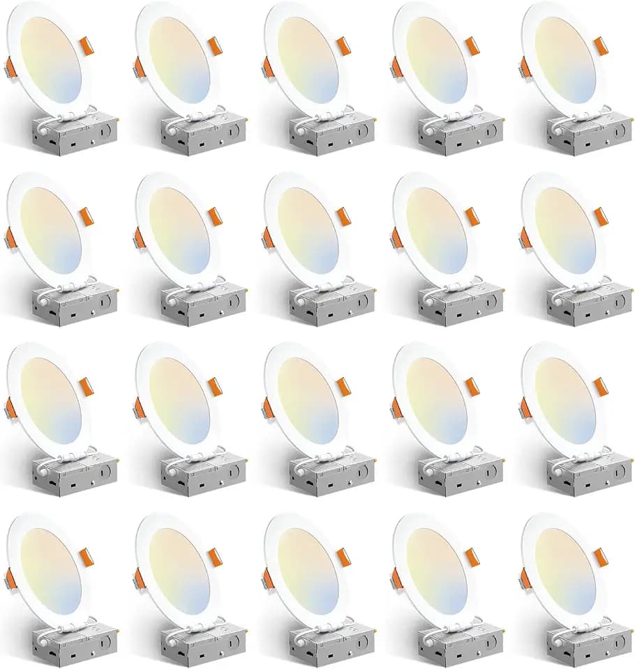 Amico 20 Pack 6 Inch LED Recessed Light with Junction Box, 5CCT, 1050LM