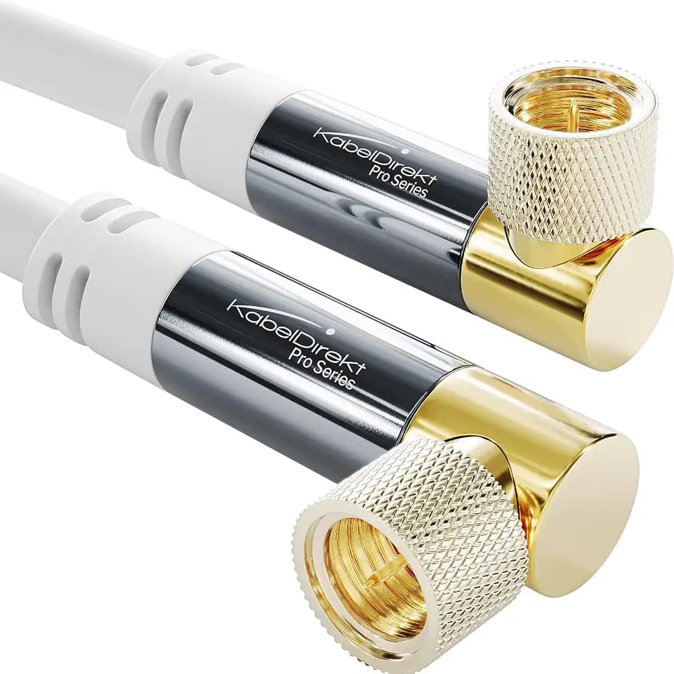 KabelDirekt – 4K SAT TV-Kabel 90° gewinkelt – 1m – F-Stecker, Weiß