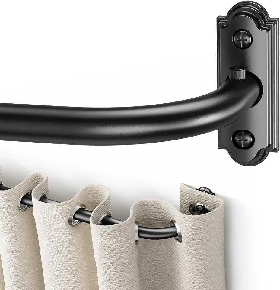 YaFex Curtain Rod 32-86 Inch, 1 Inch Heavy Duty Black Curtain Rods for Windows, Adjustable Window Treatment Rods, Wrap Around Ceiling Outdoor Curtain Rod for Bedroom