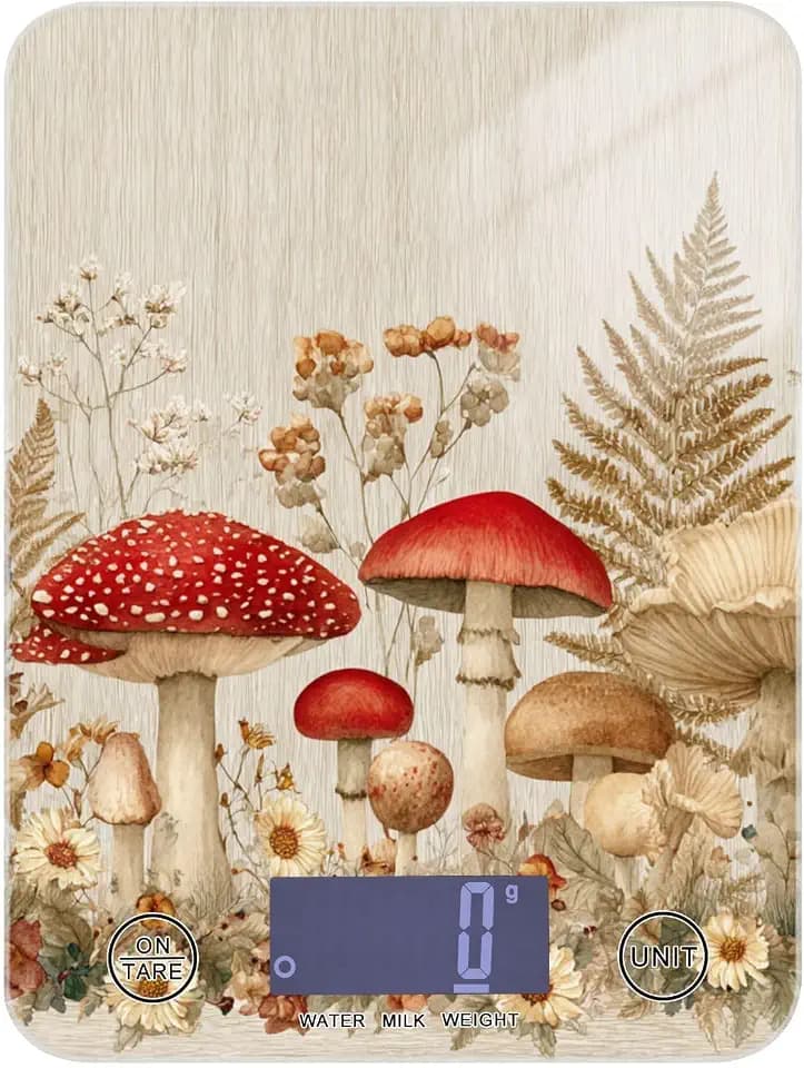 Food Scale Kitchen Scale for Baking Cooking Digital Food Weighing Measuring Scale Small Waterproof Electric Food Scale Watercolor Forest Mushroom Beige