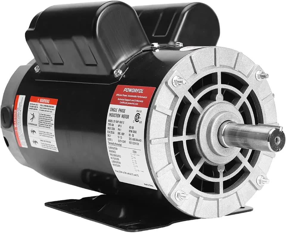 5 HP Electric Motor, 230V Single Phase, 3450 RPM, 56 Frame, 7/8" Keyed Shaft, 20 Amp, Alloy Steel, CW/CCW Rotation (5HP)