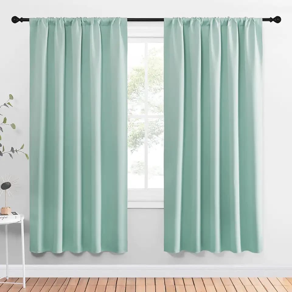 NICETOWN Window Curtains Blackout Drapes, Aqua Blue, 1 Pair, 52 by 72-Inch, Thermal Insulated Solid Rod Pocket Blackout Curtains/Draperies for Living Room
