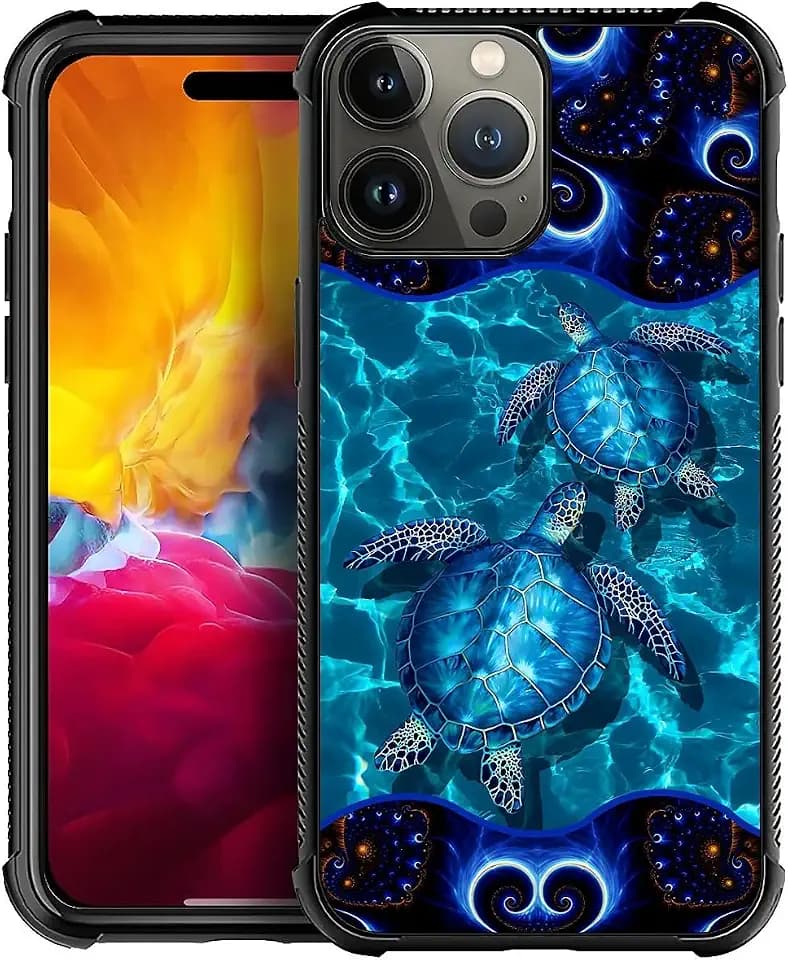 Compatible with iPhone 15 Pro Max Case Reinforced Four Corner Shock-Absorbing Anti Slip Soft TPU Frame Case Compatible with iPhone 15 Pro Max 6.7inch for Girls/Women Pattern Blue Sea Turtle