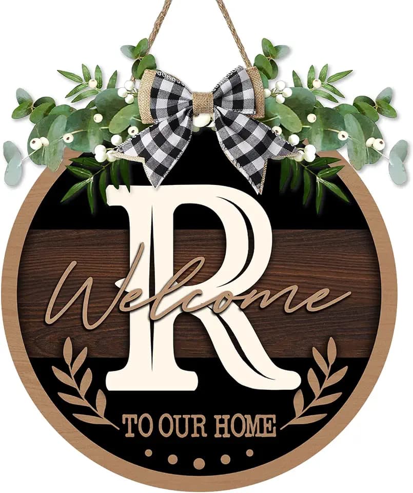 Monogram Letter R Front Door Sign, Welcome to Our Home Family Last