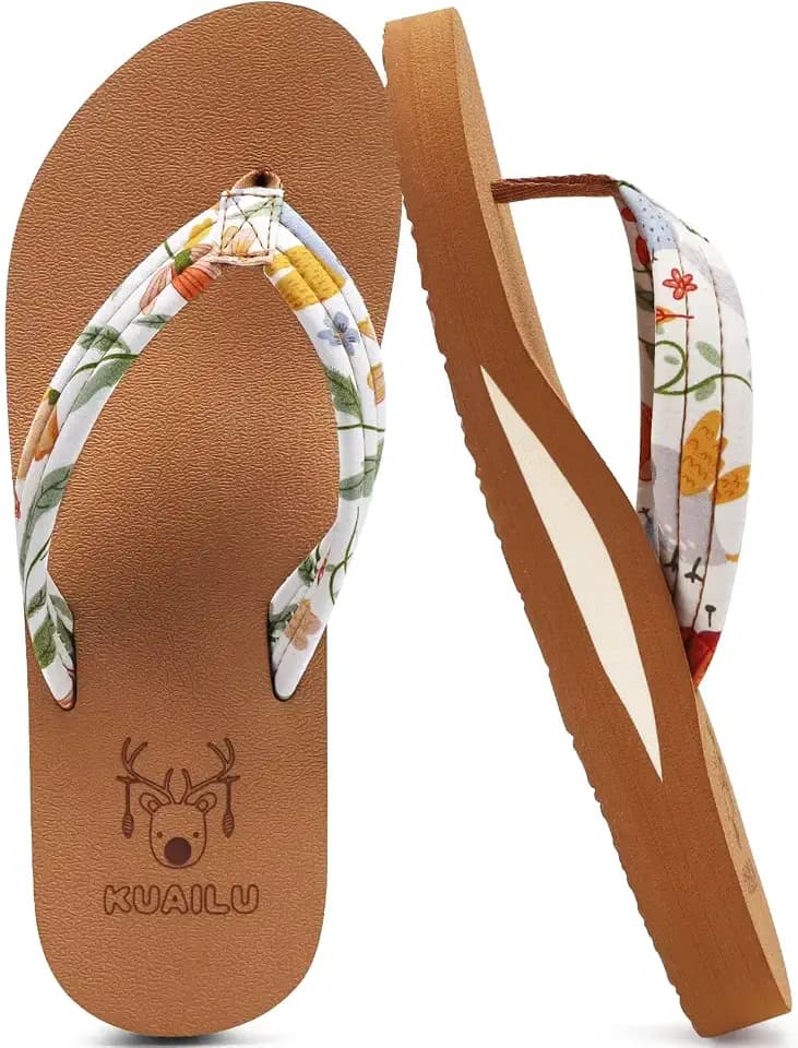 KuaiLu Flip Flops for Women with Arch Support Summer Beach Thong Sandals