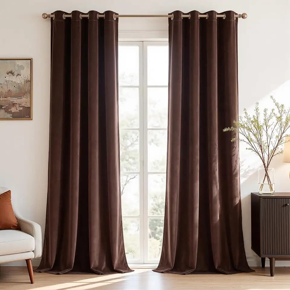 Topfinel Coffee Brown Velvet Blackout Curtains 84 Inches Long for Living Room Bedroom Heavy Duty Modern Luxury Thermal Soundproof Drapes Grommet Window Panels Home Decor W52 x L84, 2 Panels