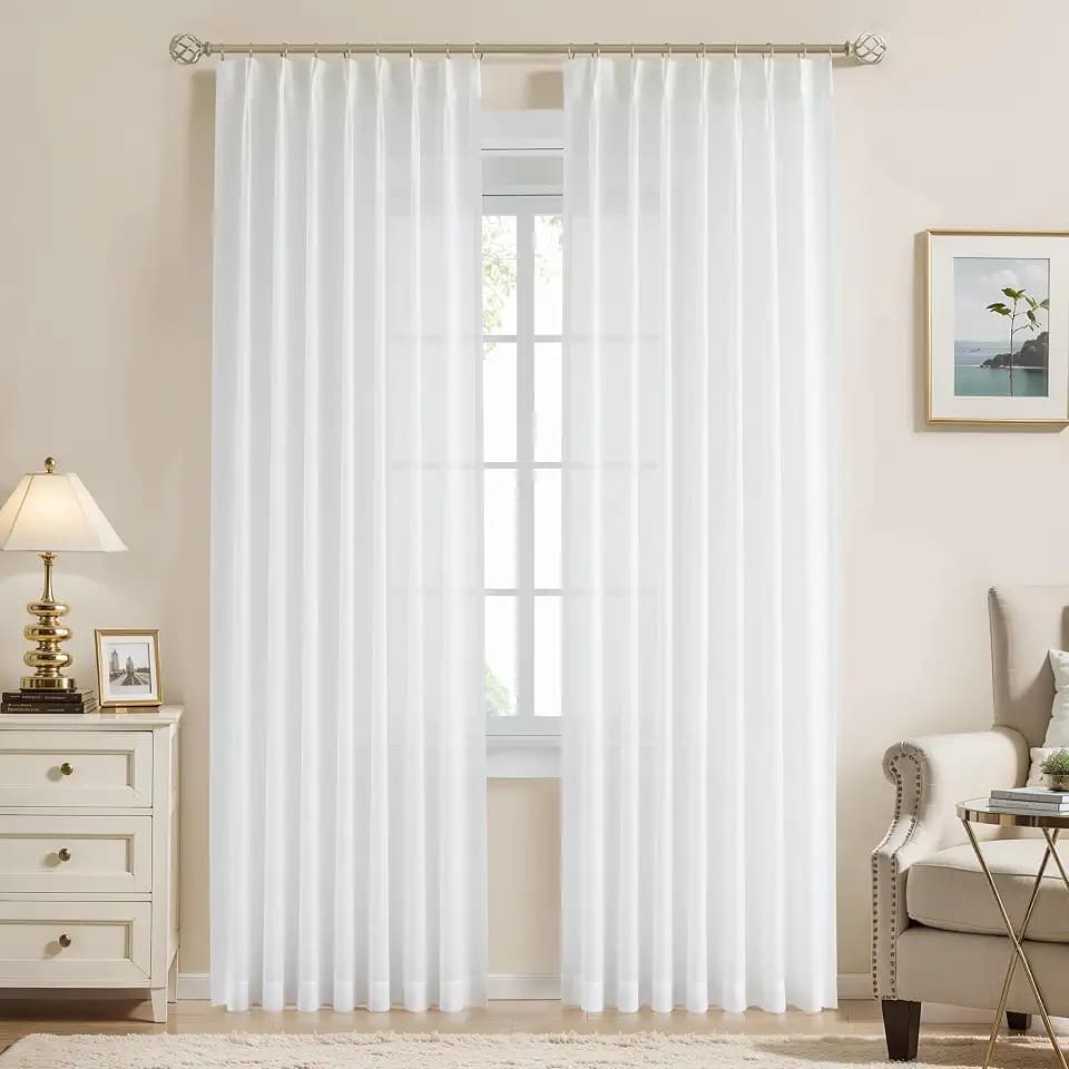 WEST LAKE 102 Inches Length White Pinch Pleated Sheer Curtain Panels
