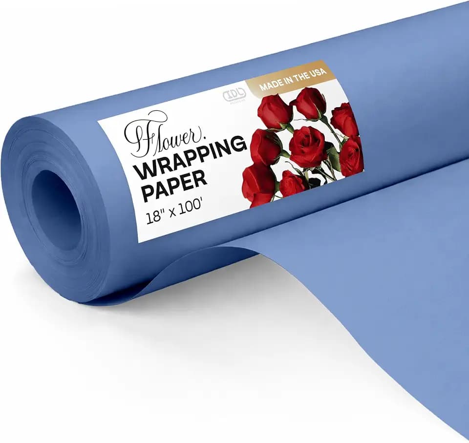 IDL Packaging Blue Flower Wrapping Paper, 18"x1200" (100 feet) - USA-Made Premium 50lb Thick Bouquet Wrapping Paper - Elegant Flower Wrap Roll for Weddings, Ceremonies & Special Events
