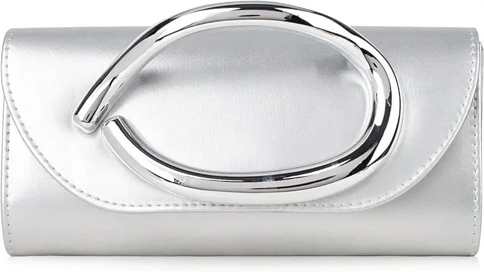 Evening Clutch Purse for Women Metal Handle Chain Bag
