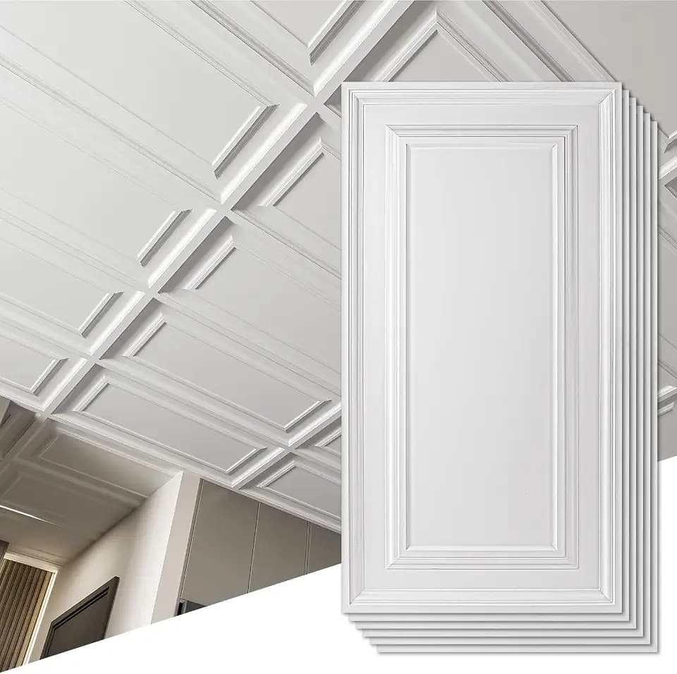 Art3d 3D Decorative Drop Ceiling Tiles, 24 x 48 in, 12-Pack, Smooth White