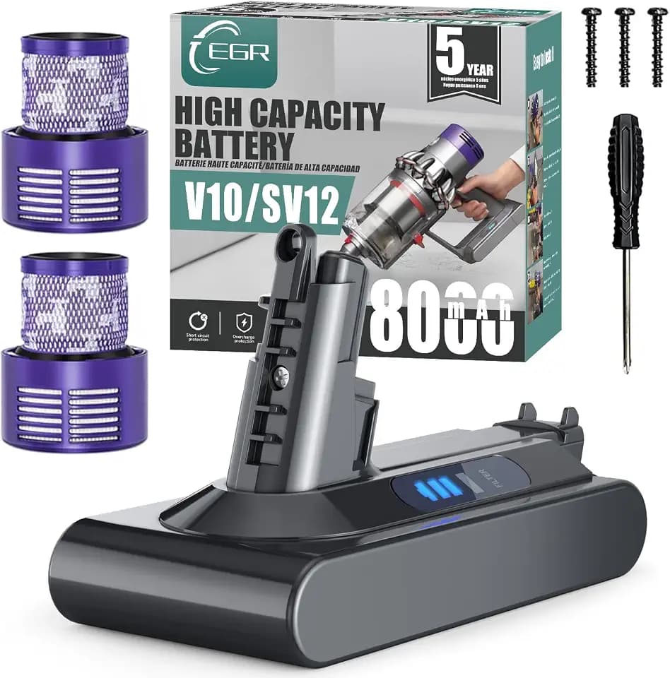 EGR 8000mAh Battery Replacement Compatible with Dyson V10 Series