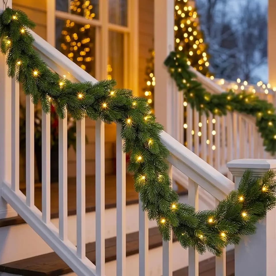 9FT 2Pcs Prelit Realistic Faux Norfolk Pine Garland for Christmas Decor