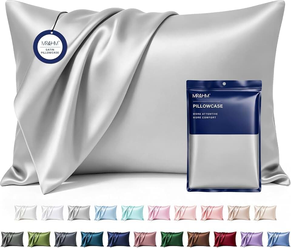 MR&HM Satin Pillowcase 2 Pack, Queen Size 20"x30", Silver Grey
