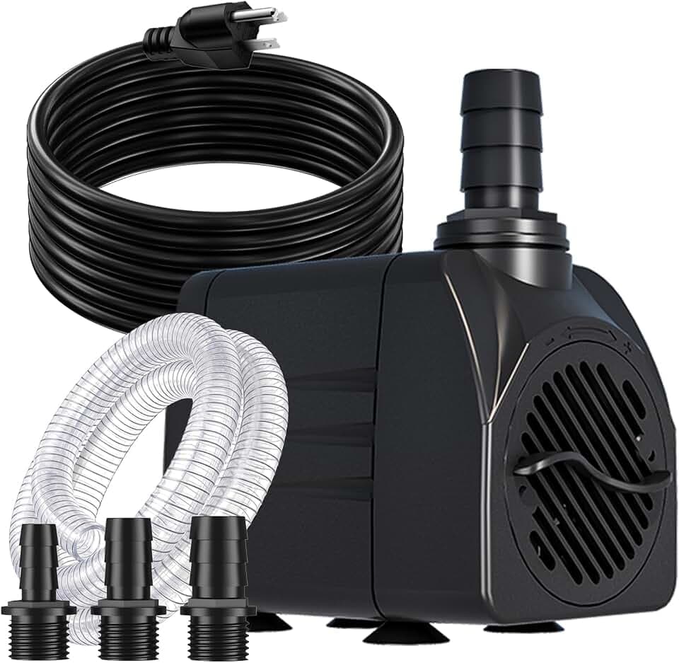 400GPH 25W Submersible Water Pump, 10ft Power Cord & Wire hose