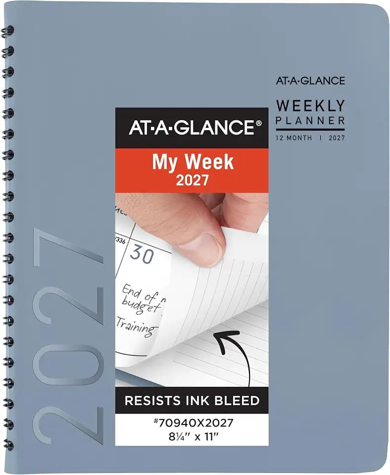 AT-A-GLANCE 2027 Planner, Weekly & Monthly, 8.25" x 11", Contemporary Lite, Slate Blue (70940X2027)