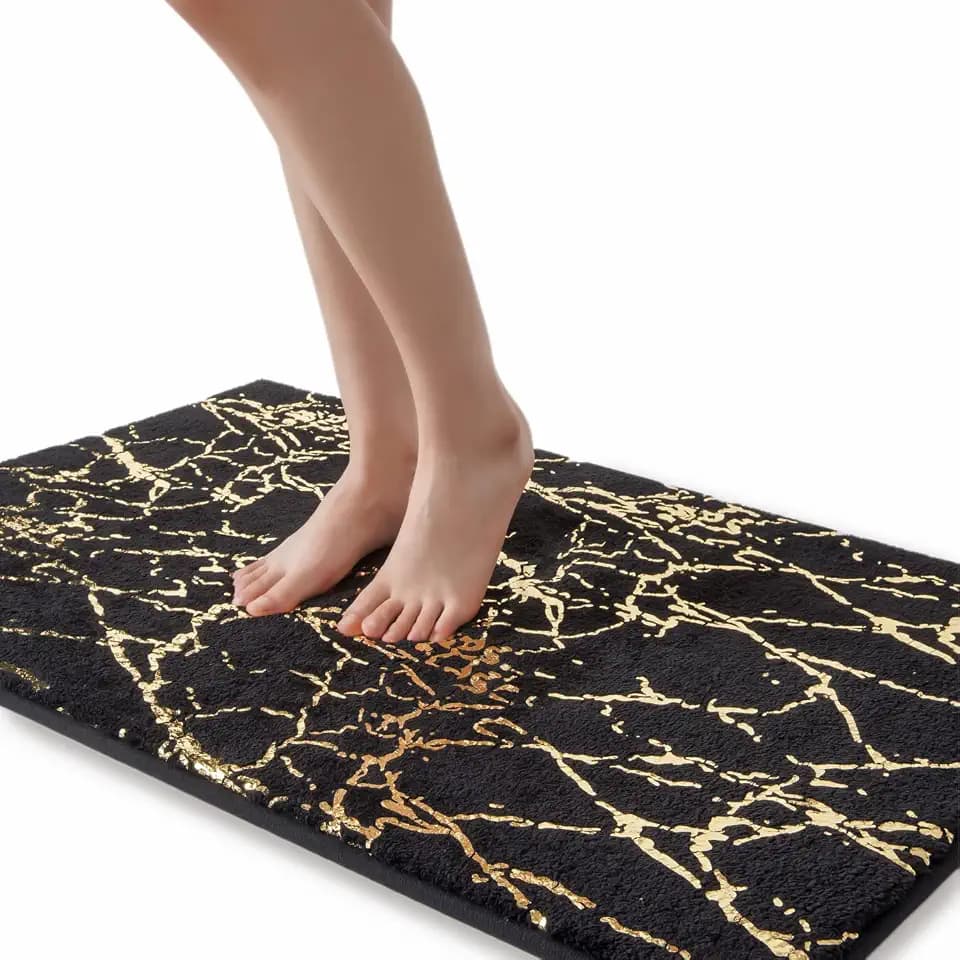 QJHOMO Black and Gold Bathroom Rug Marble Bath Mat Elegant Decor 24" x 36"